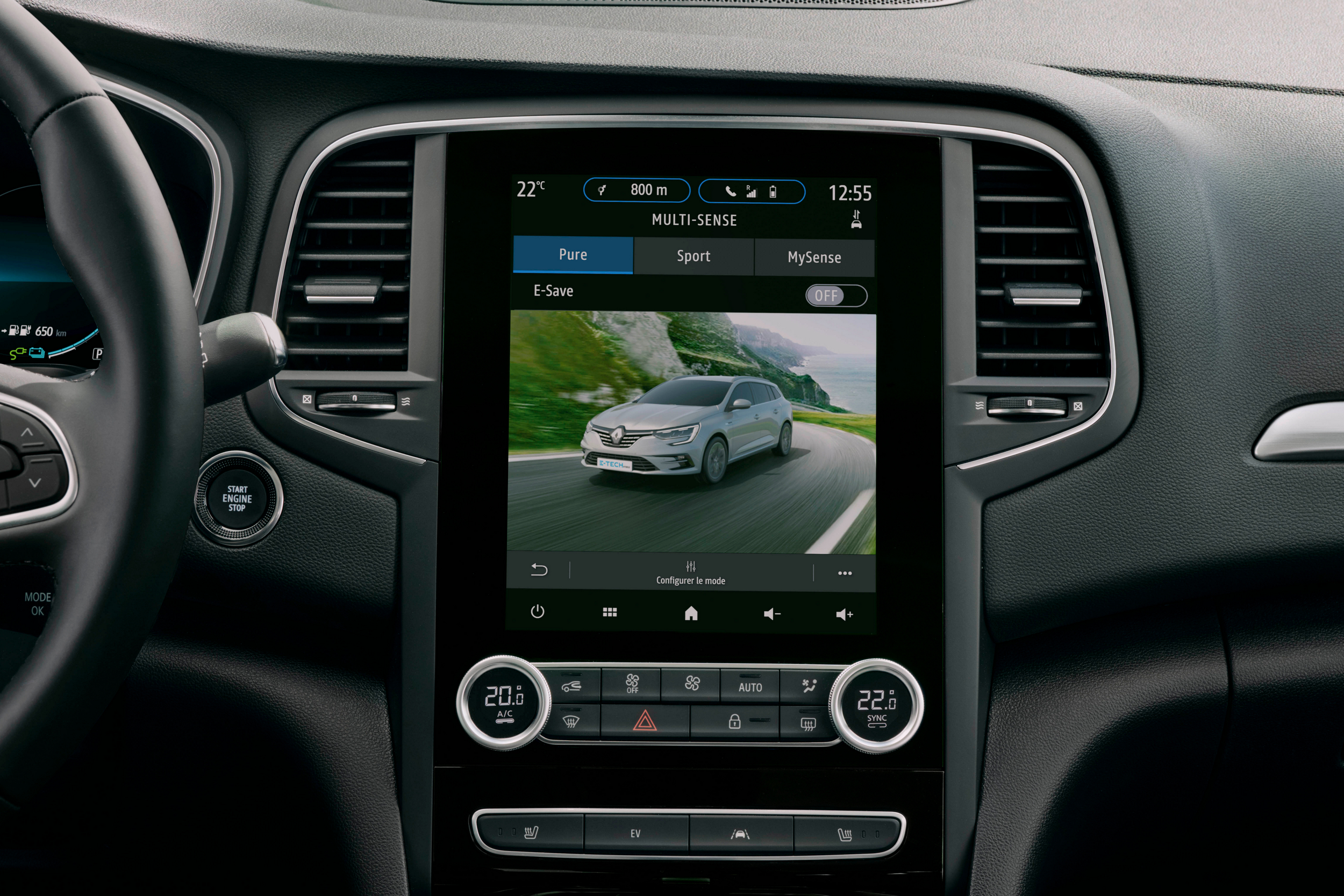 Multi-Sense sistemos langas Renault Megane GrandTour informacijos ir pramogų sistemos ekrane