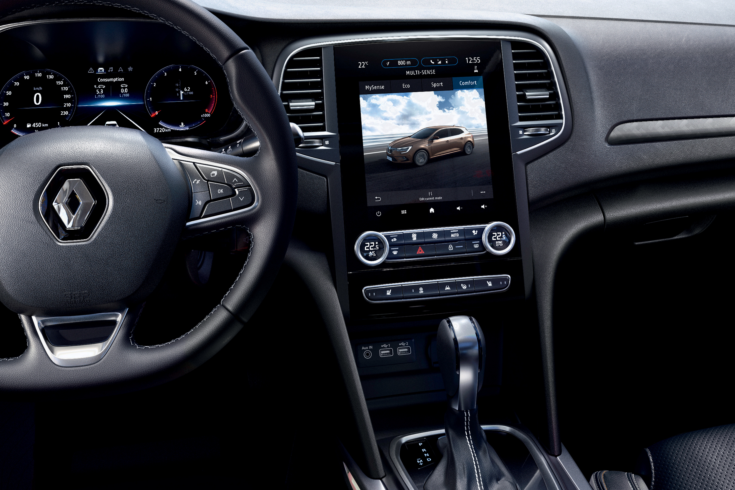 Multi-Sense sistemos langas Renault Megane informacijos ir pramogų sistemos ekrane